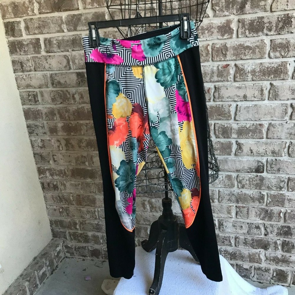 Energie Leggings Junior Girls Medium Black Floral Abstract Polyester Spa…